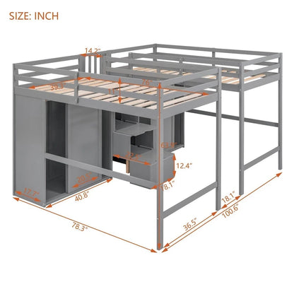 Double Twin Loft Beds with Wardrobes and Staircase