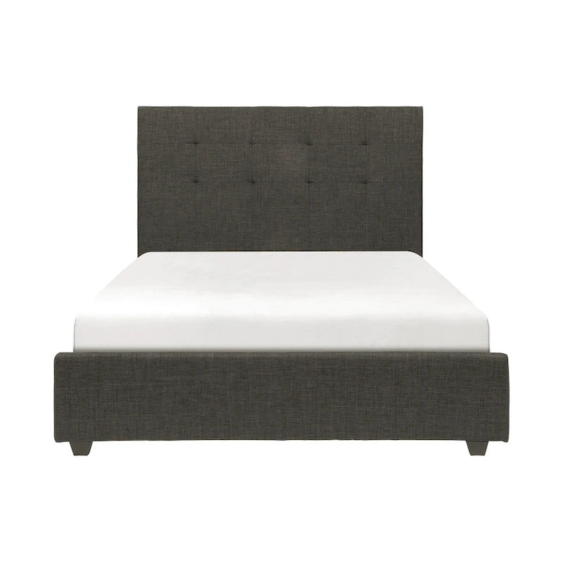Cady King Size Platform Bed, Tufted Upholstered Headboard, Gray Solid Wood