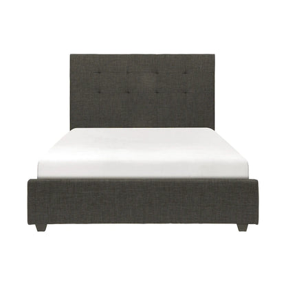 Cady King Size Platform Bed, Tufted Upholstered Headboard, Gray Solid Wood