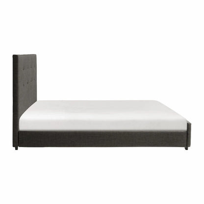 Cady King Size Platform Bed, Tufted Upholstered Headboard, Gray Solid Wood