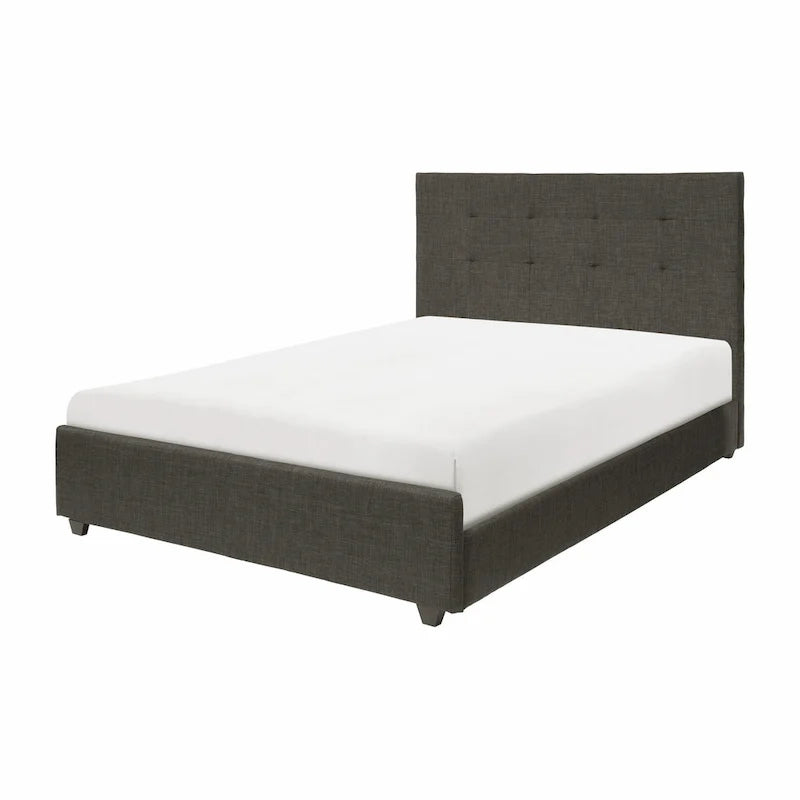 Cady King Size Platform Bed, Tufted Upholstered Headboard, Gray Solid Wood