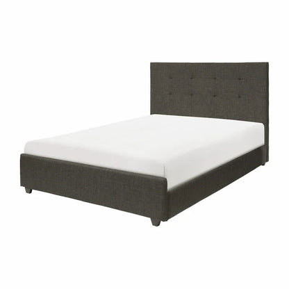 Cady King Size Platform Bed, Tufted Upholstered Headboard, Gray Solid Wood