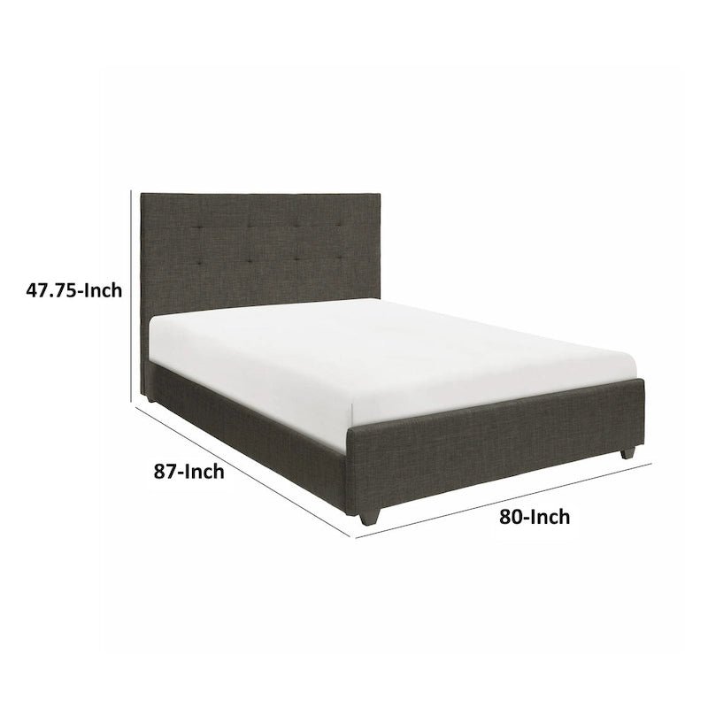 Cady King Size Platform Bed, Tufted Upholstered Headboard, Gray Solid Wood