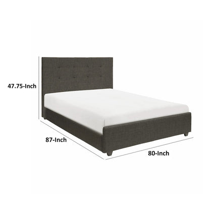 Cady King Size Platform Bed, Tufted Upholstered Headboard, Gray Solid Wood