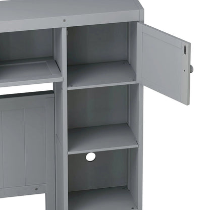Full Size Wood Bed with All-in-One Cabinet and Shelf