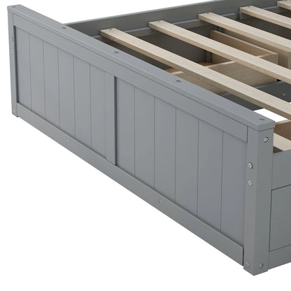 Full Size Wood Bed with All-in-One Cabinet and Shelf