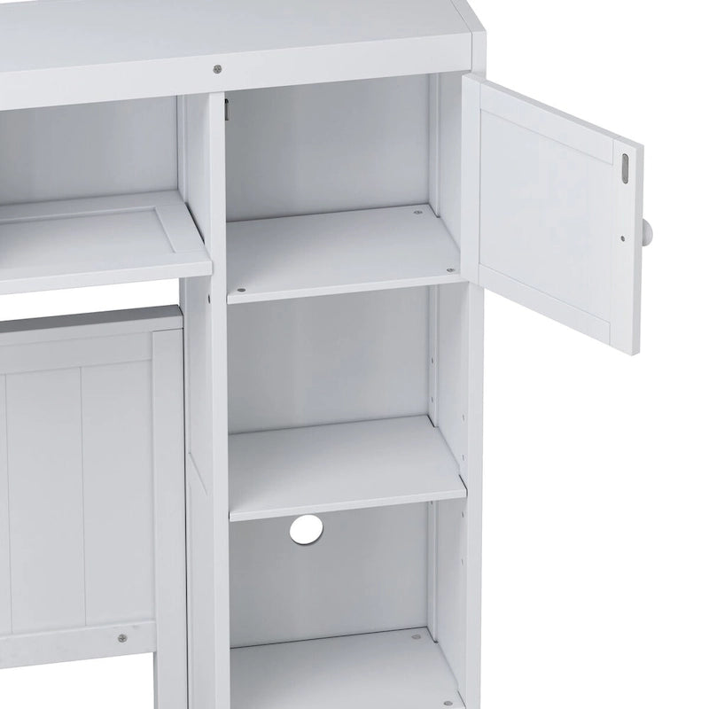 Full Size Wood Bed with All-in-One Cabinet and Shelf