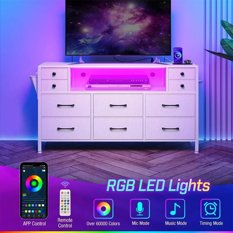 Dresser with Power Outlets and LED Lights