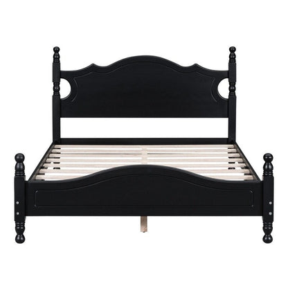 Retro Wood Platform Bed Frame with Wooden Slat Support