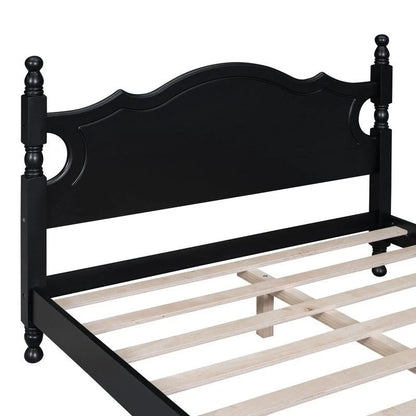 Retro Wood Platform Bed Frame with Wooden Slat Support