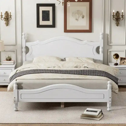 Retro Wood Platform Bed Frame with Wooden Slat Support