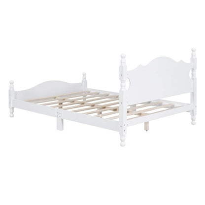 Retro Wood Platform Bed Frame with Wooden Slat Support