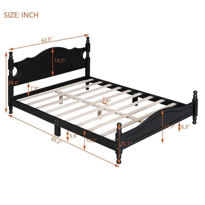 Retro Wood Platform Bed Frame with Wooden Slat Support