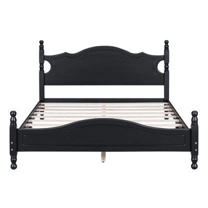 Retro Wood Platform Bed Frame with Wooden Slat Support
