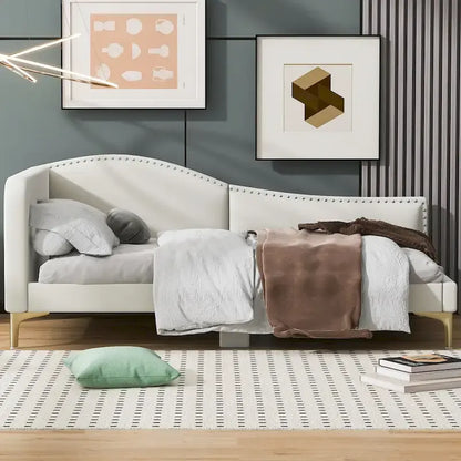 Twin Size Upholstered Daybed with Headboard and Armrest