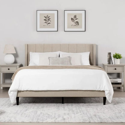 Eleanor Upholstered Platform Bed Frame with Vertical Stripe Headboard