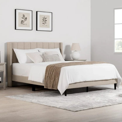 Eleanor Upholstered Platform Bed Frame with Vertical Stripe Headboard