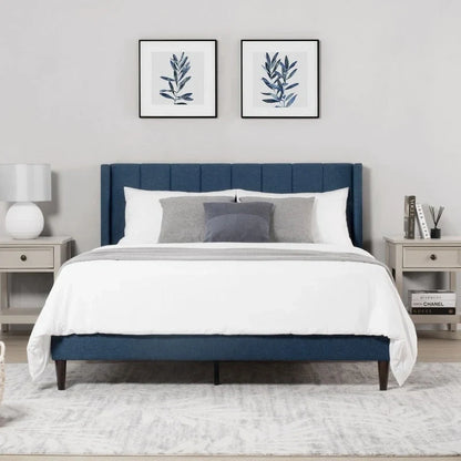 Eleanor Upholstered Platform Bed Frame with Vertical Stripe Headboard