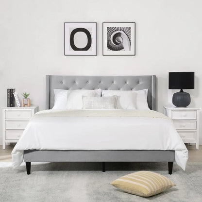 Eleanor Upholstered Platform Bed Frame with Vertical Stripe Headboard