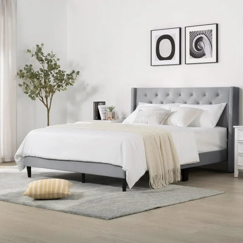 Eleanor Upholstered Platform Bed Frame with Vertical Stripe Headboard