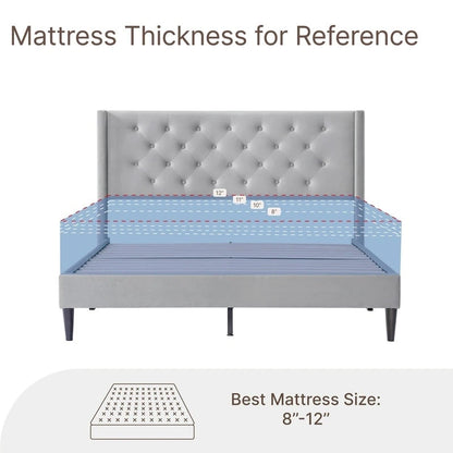 Eleanor Upholstered Platform Bed Frame with Vertical Stripe Headboard