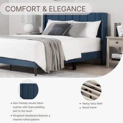 Eleanor Upholstered Platform Bed Frame with Vertical Stripe Headboard