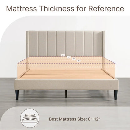 Eleanor Upholstered Platform Bed Frame with Vertical Stripe Headboard