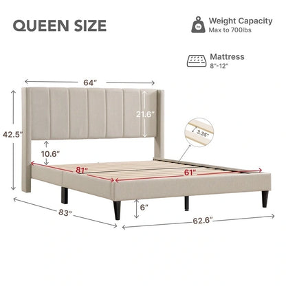 Eleanor Upholstered Platform Bed Frame with Vertical Stripe Headboard