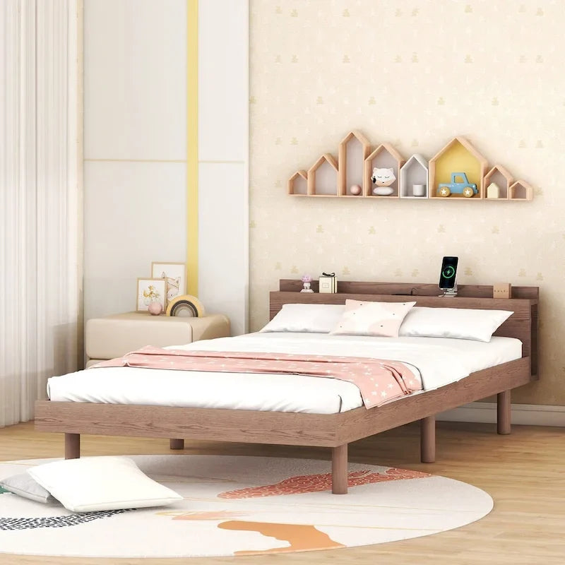 Modern Design Platform Bed with Built-in USB Port