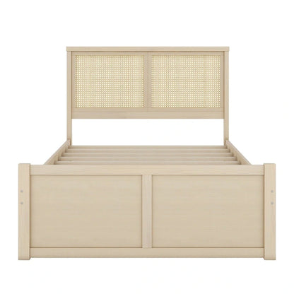 Harper&Bright Designs Rattan Headboard Storage Platform Bed with 4 Drawers