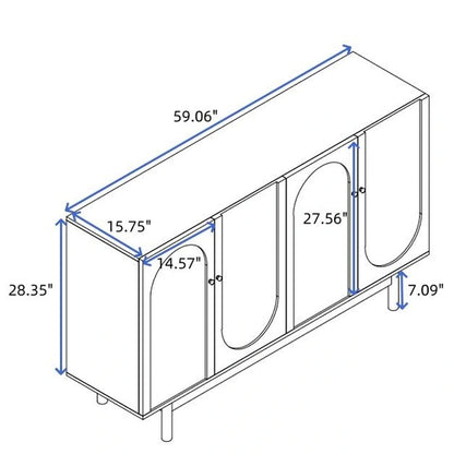 4-Door Wood Storage Cabinet with Legs and Adjustable Shelf