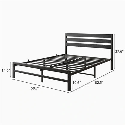 Queen Size Platform Bed Frame with Wooden Headboard, Under Bed Storage