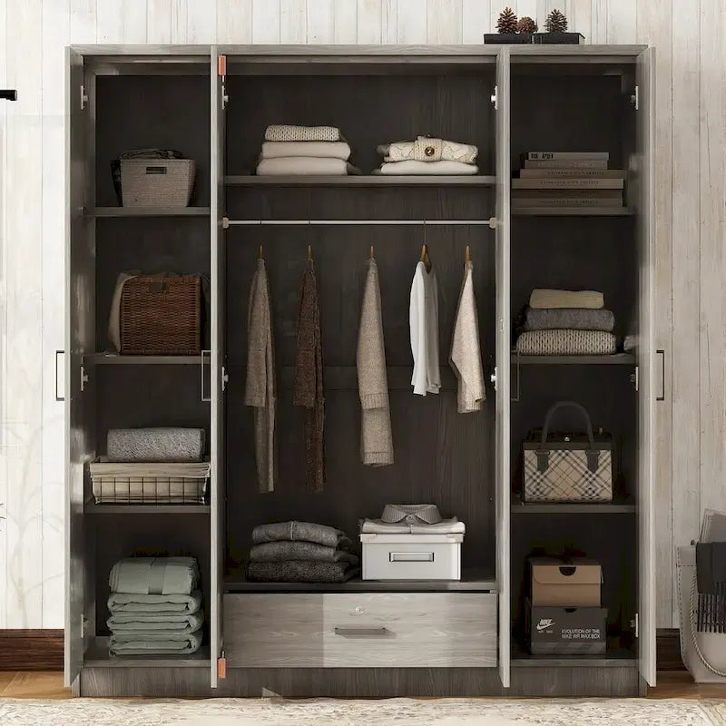 4-Door Wardrobe Armoires with 1 Drawer