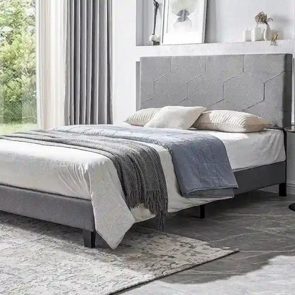 Queen Size Upholstered Platform Bed Frame,Wood Slat Support