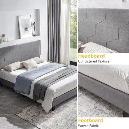 Queen Size Upholstered Platform Bed Frame,Wood Slat Support