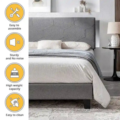 Queen Size Upholstered Platform Bed Frame,Wood Slat Support