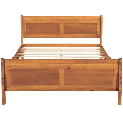 Full Size Wood Platform Bed with Headboard & Slat Support, Minimalist Design for Bedroom
