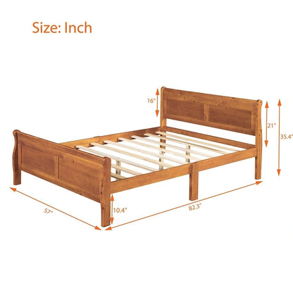 Full Size Wood Platform Bed with Headboard & Slat Support, Minimalist Design for Bedroom