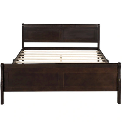 Full Size Wood Platform Bed with Headboard & Slat Support, Minimalist Design for Bedroom