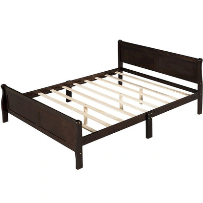 Full Size Wood Platform Bed with Headboard & Slat Support, Minimalist Design for Bedroom