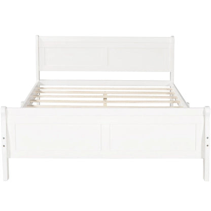 Full Size Wood Platform Bed with Headboard & Slat Support, Minimalist Design for Bedroom