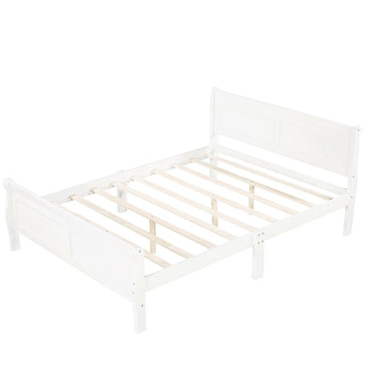 Full Size Wood Platform Bed with Headboard & Slat Support, Minimalist Design for Bedroom