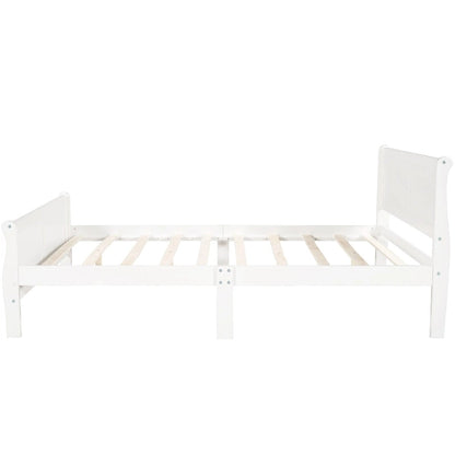 Full Size Wood Platform Bed with Headboard & Slat Support, Minimalist Design for Bedroom