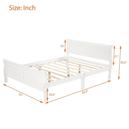 Full Size Wood Platform Bed with Headboard & Slat Support, Minimalist Design for Bedroom