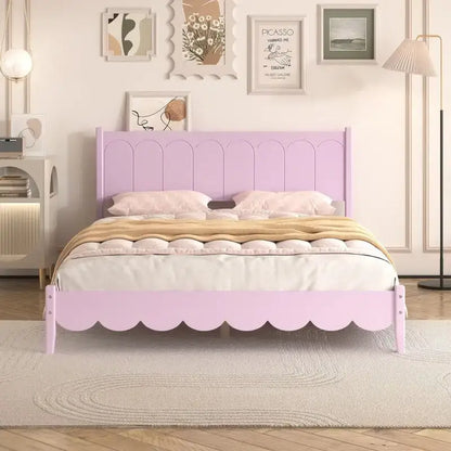 Queen Size Wood Platform Bed with Rectangular Headboard