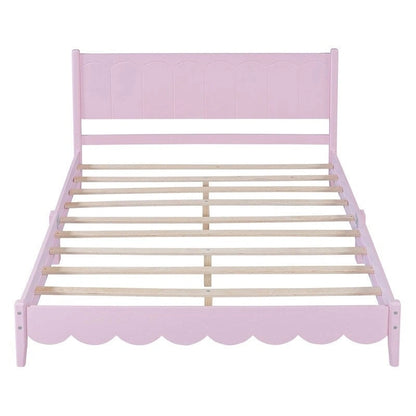 Queen Size Wood Platform Bed with Rectangular Headboard