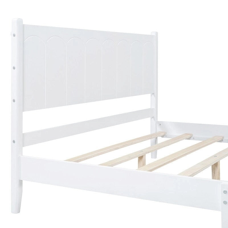 Queen Size Wood Platform Bed with Rectangular Headboard