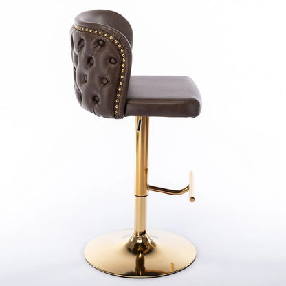 Set of 2 PU Upholstered Swivel Adjustble Bar Stools with Tufted Back