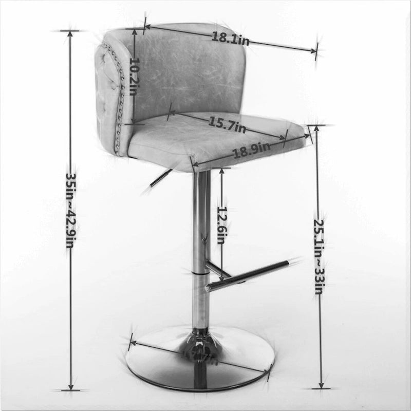 Set of 2 PU Upholstered Swivel Adjustble Bar Stools with Tufted Back