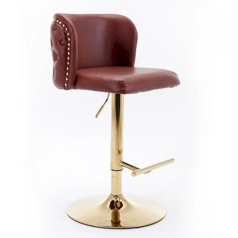 Set of 2 PU Upholstered Swivel Adjustble Bar Stools with Tufted Back